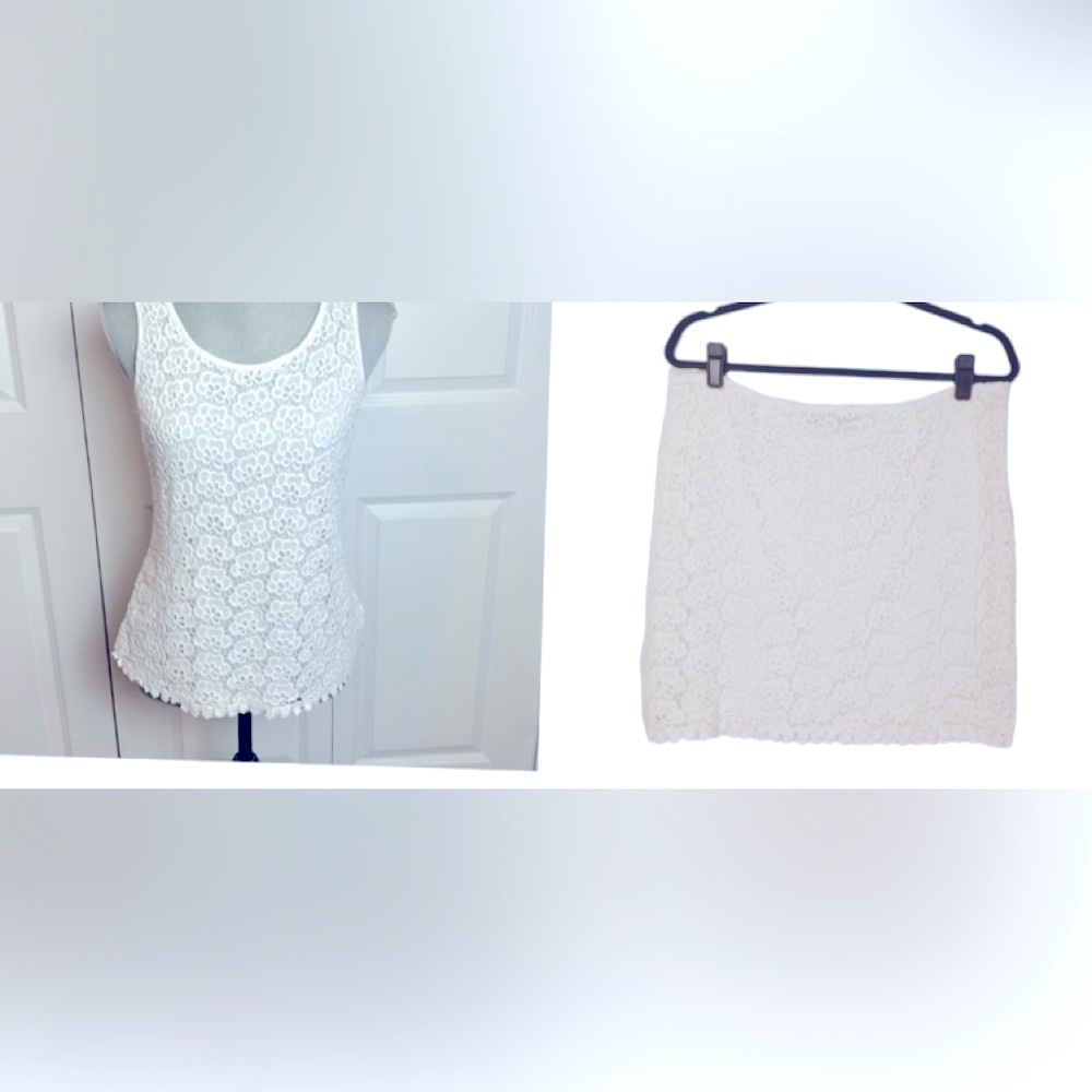 Jennifer Lopez White Lace Tank Top and Skirt Set L 10 boho bridal beach